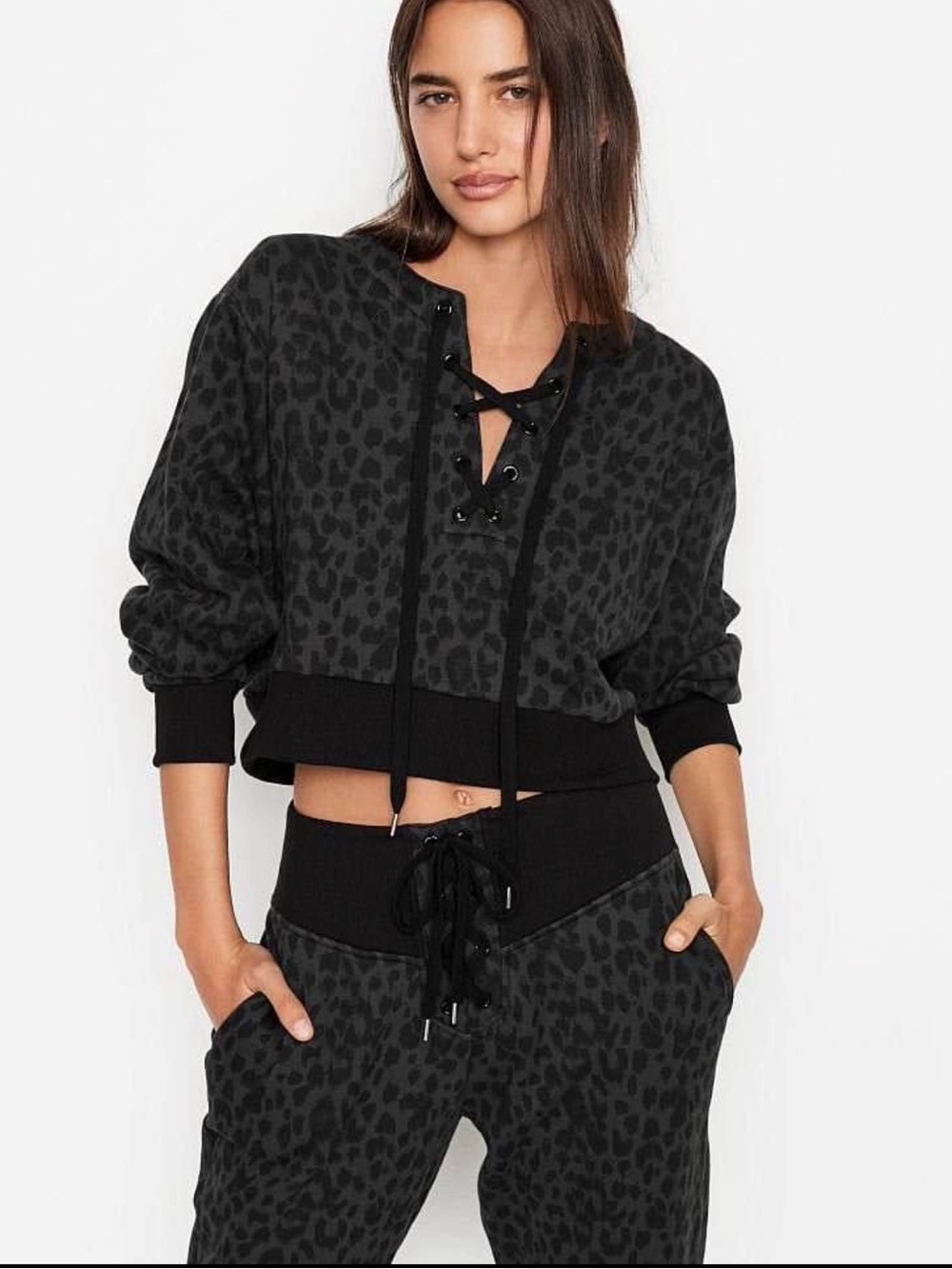 VS Lace-Up Black Leopard Cheetah Print SET
